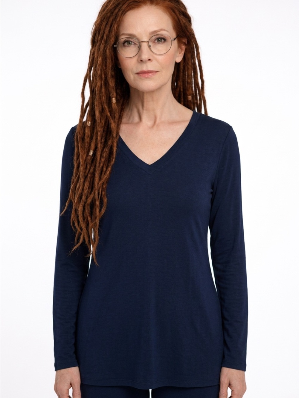 J. Jill Deep Blue Long Sleeve V-Neck 1X Top Pristine Condition